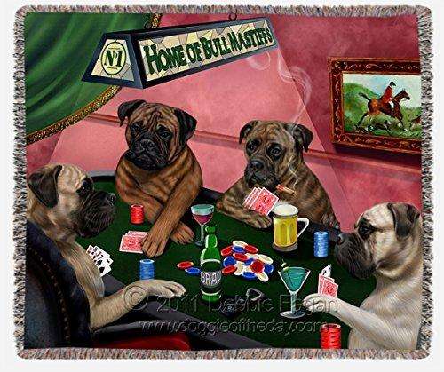 Bullmastiff Dogs Playing Poker Woven Throw Blanket 54 x 38