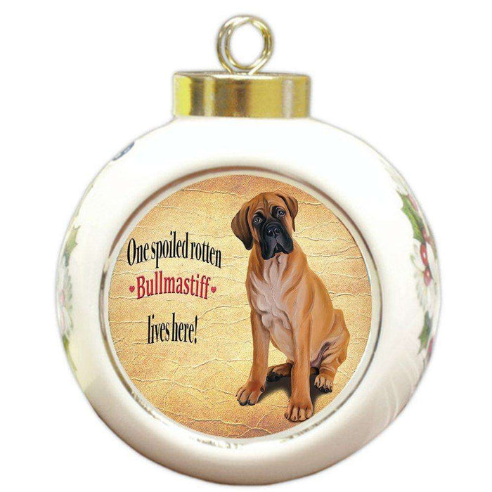 Bullmastiff Spoiled Rotten Dog Round Ceramic Christmas Ornament