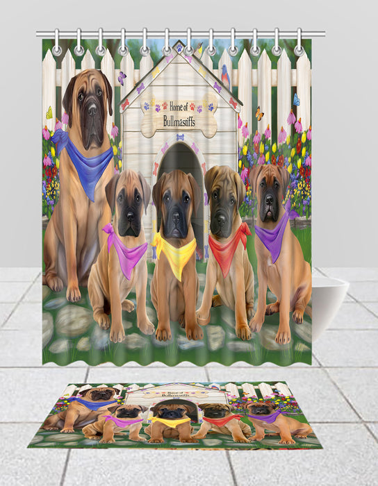 Spring Dog House Bullmastiff Dogs Bath Mat and Shower Curtain Combo