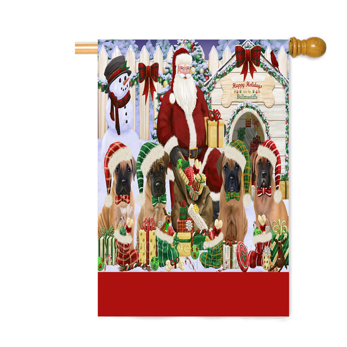 Personalized Happy Holidays Christmas Bullmastiff Dogs House Gathering Custom House Flag FLG-DOTD-A58568
