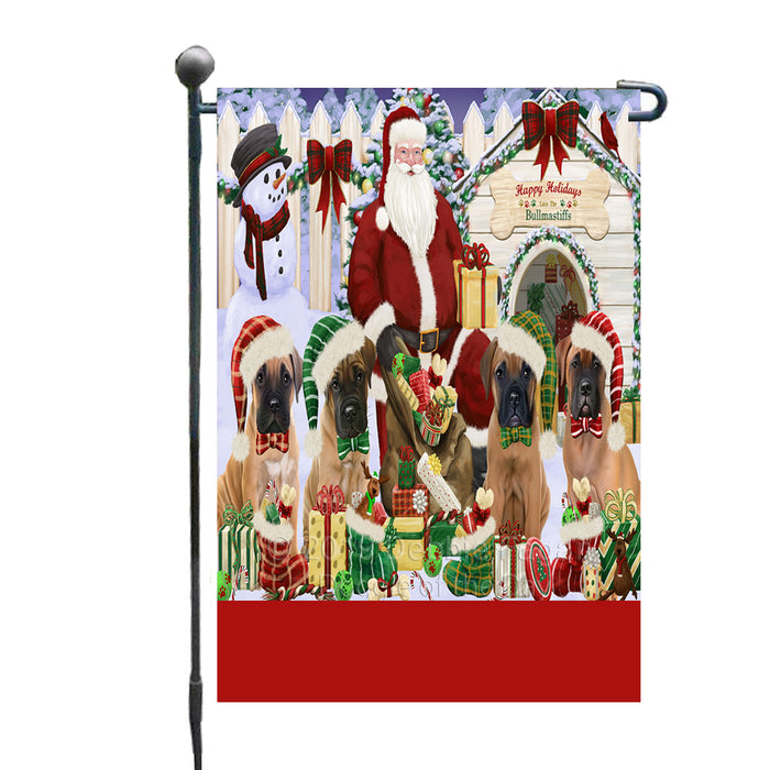 Personalized Happy Holidays Christmas Bullmastiff Dogs House Gathering Custom Garden Flags GFLG-DOTD-A58512