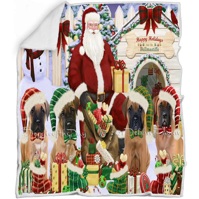 Happy Holidays Christmas Bullmastiffs Dog House Gathering Blanket BLNKT77682