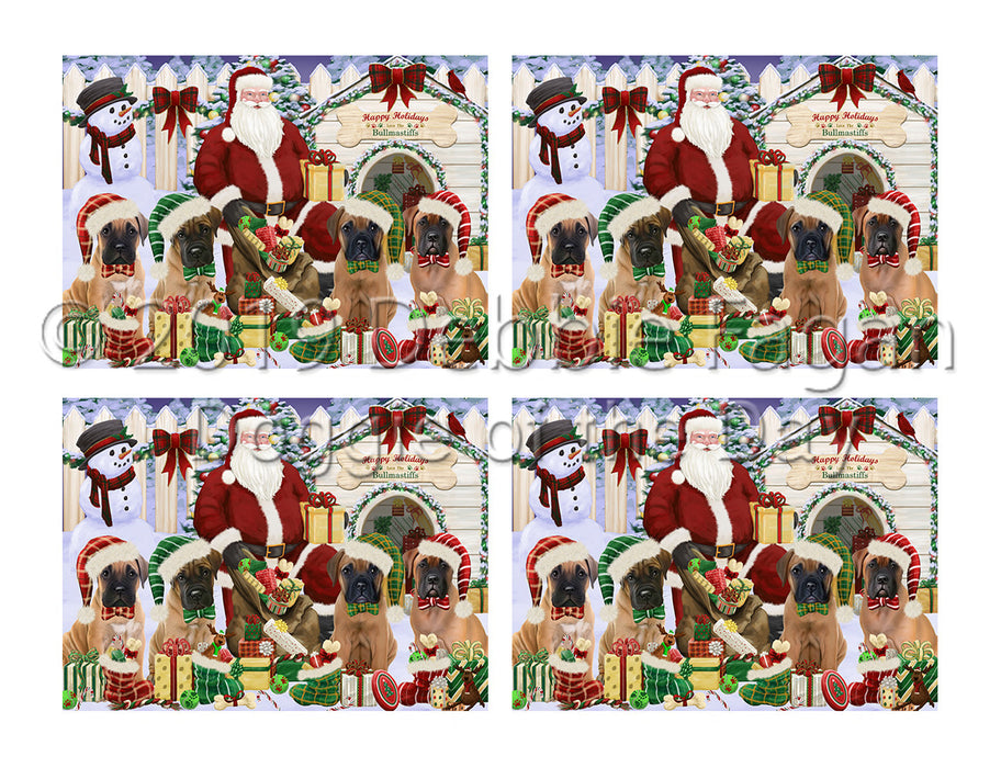 Happy Holidays Christmas Bullmastiff Dogs House Gathering Placemat