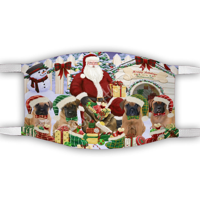 Happy Holidays Christmas Bullmastiff Dogs House Gathering Face Mask FM48233