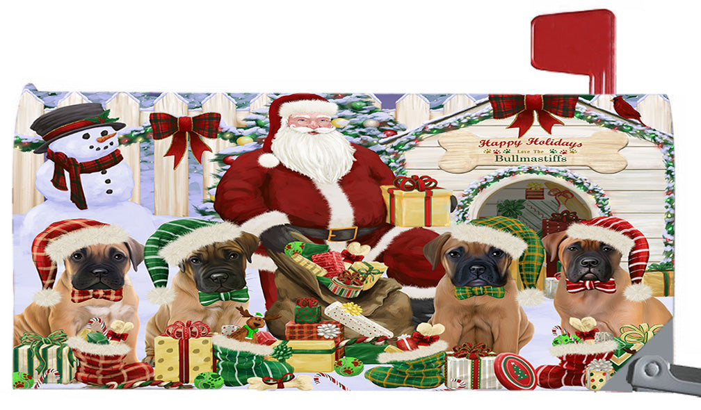 Happy Holidays Christmas Bullmastiff Dogs House Gathering 6.5 x 19 Inches Magnetic Mailbox Cover Post Box Cover Wraps Garden Yard Décor MBC48801