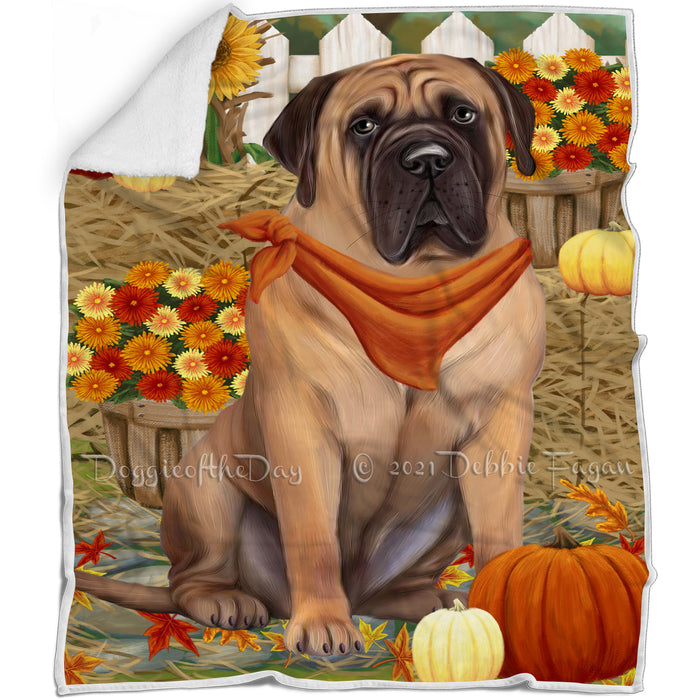 Fall Autumn Greeting Bullmastiff Dog with Pumpkins Blanket BLNKT72489
