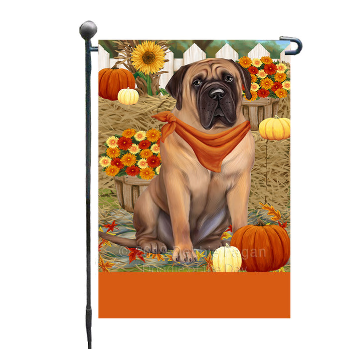 Personalized Fall Autumn Greeting Bullmastiff Dog with Pumpkins Custom Garden Flags GFLG-DOTD-A61854