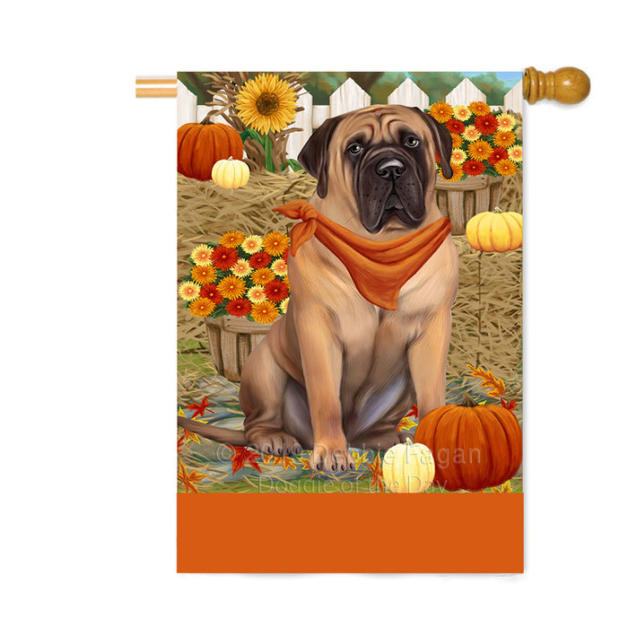 Personalized Fall Autumn Greeting Bullmastiff Dog with Pumpkins Custom House Flag FLG-DOTD-A61910