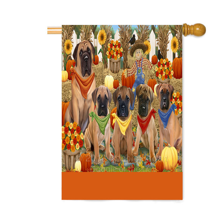 Personalized Fall Festive Gathering Bullmastiff Dogs with Pumpkins Custom House Flag FLG-DOTD-A61911