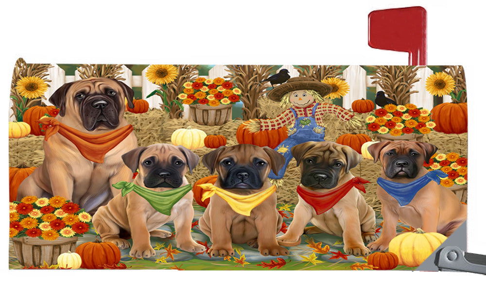 Fall Festive Harvest Time Gathering Bullmastiff Dogs 6.5 x 19 Inches Magnetic Mailbox Cover Post Box Cover Wraps Garden Yard Décor MBC49071