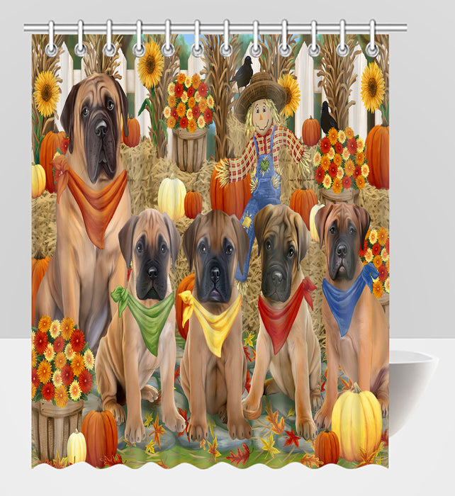 Fall Festive Harvest Time Gathering Bullmastiff Dogs Shower Curtain