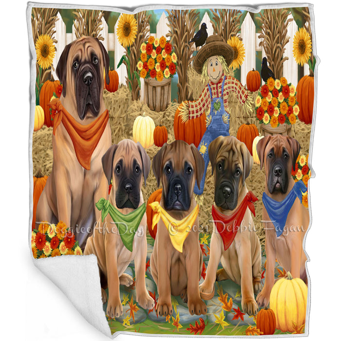 Fall Festive Gathering Bullmastiffs Dog with Pumpkins Blanket BLNKT71778