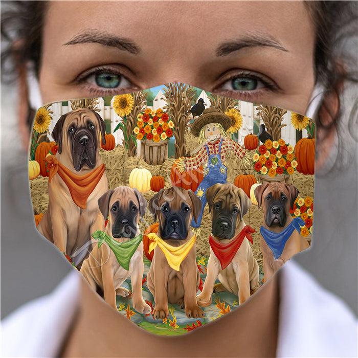 Fall Festive Harvest Time Gathering  Bullmastiff Dogs Face Mask FM48522