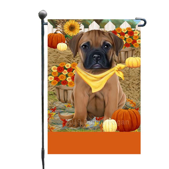 Personalized Fall Autumn Greeting Bullmastiff Dog with Pumpkins Custom Garden Flags GFLG-DOTD-A61856