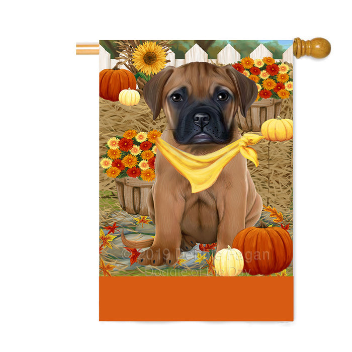 Personalized Fall Autumn Greeting Bullmastiff Dog with Pumpkins Custom House Flag FLG-DOTD-A61912
