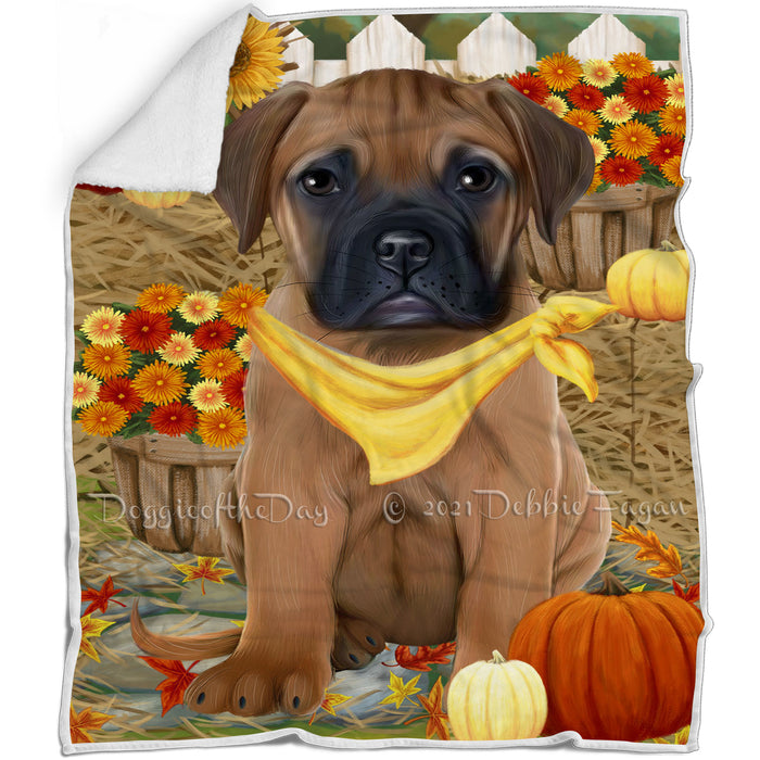 Fall Autumn Greeting Bullmastiff Dog with Pumpkins Blanket BLNKT72498
