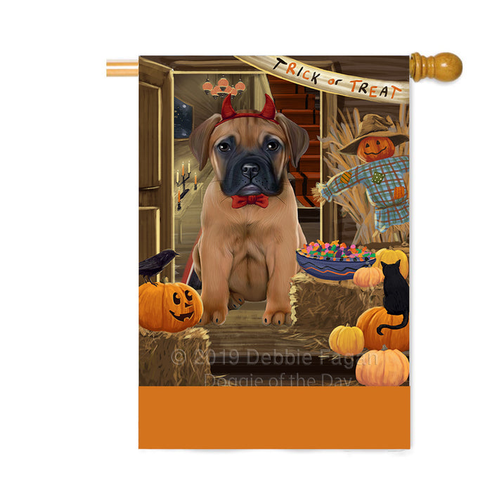 Personalized Enter at Own Risk Trick or Treat Halloween Bullmastiff Dog Custom House Flag FLG-DOTD-A59576