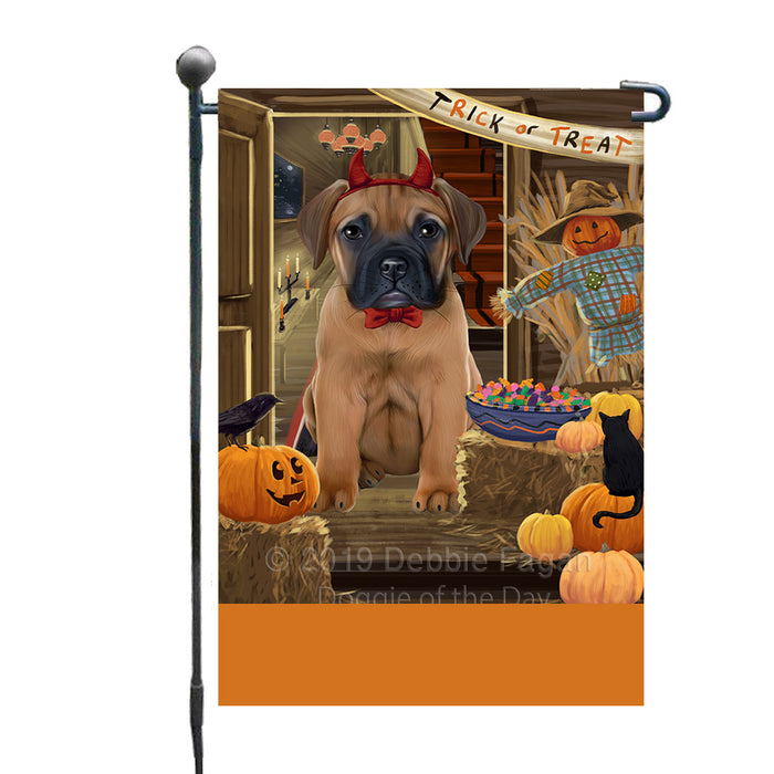 Personalized Enter at Own Risk Trick or Treat Halloween Bullmastiff Dog Custom Garden Flags GFLG-DOTD-A59520