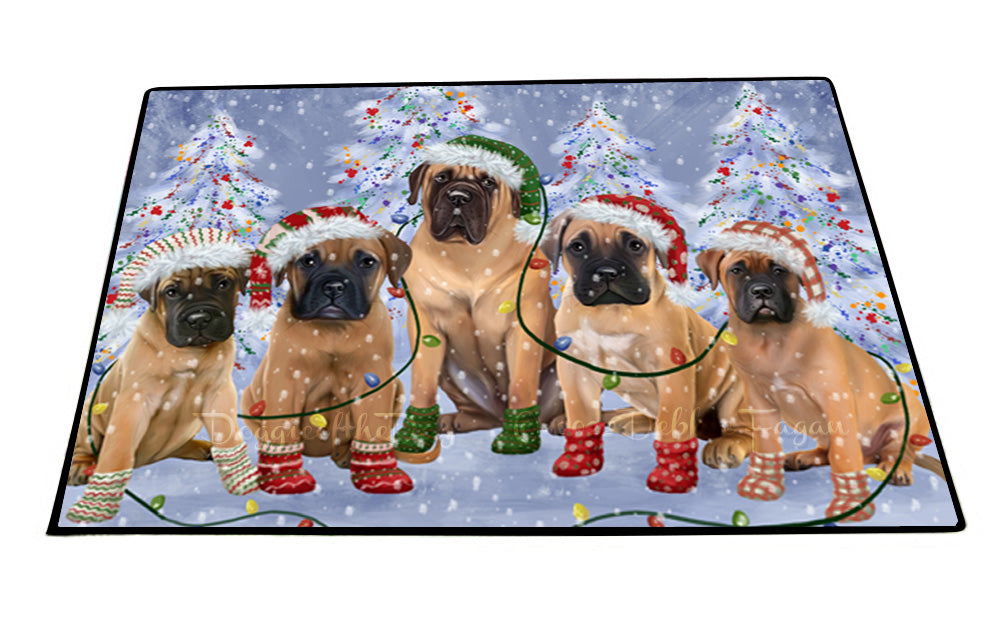 Christmas Lights and Bullmastiff Dogs Floor Mat- Anti-Slip Pet Door Mat Indoor Outdoor Front Rug Mats for Home Outside Entrance Pets Portrait Unique Rug Washable Premium Quality Mat