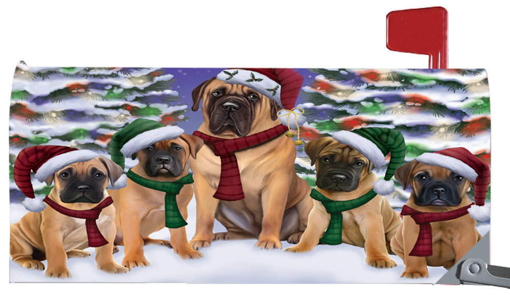 Magnetic Mailbox Cover Bullmastiffs Dog Christmas Family Portrait in Holiday Scenic Background MBC48211