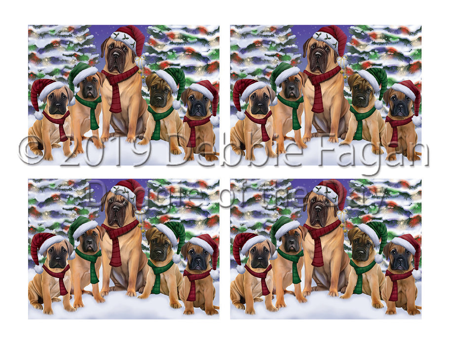 Bullmastiff Dogs Christmas Family Portrait in Holiday Scenic Background Placemat