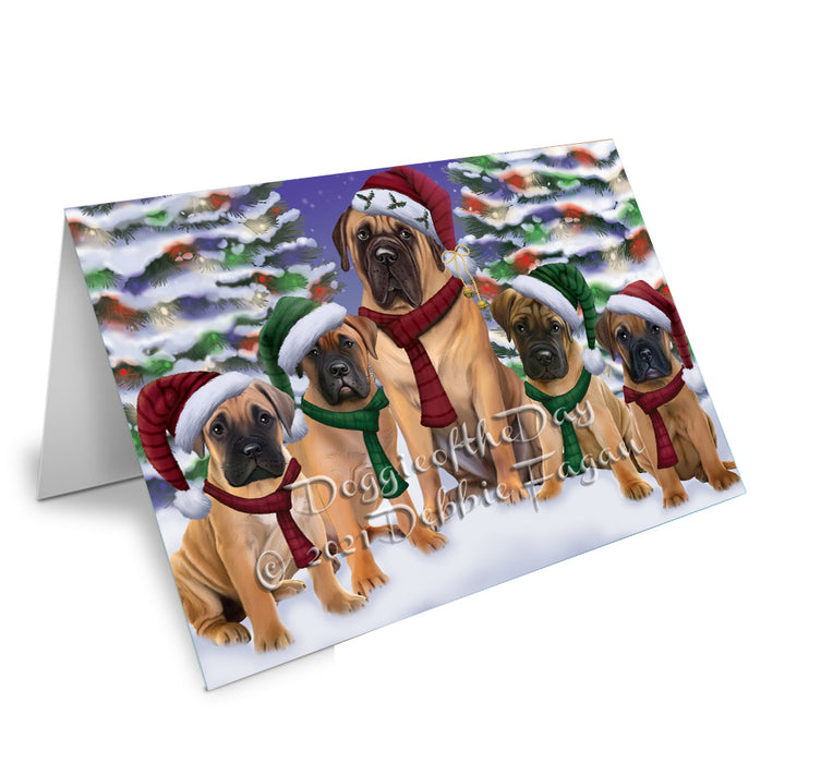 Christmas Family Portrait Bullmastiff Dog Handmade Artwork Assorted Pets Greeting Cards and Note Cards with Envelopes for All Occasions and Holiday Seasons
