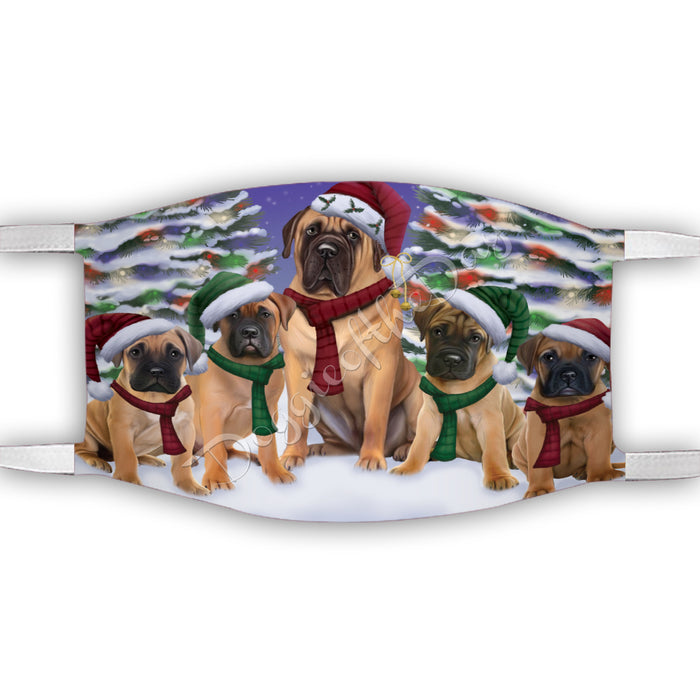 Bullmastiff Dogs Christmas Family Portrait in Holiday Scenic Background Face Mask FM48330