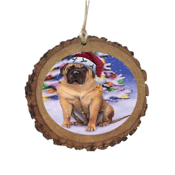 Winterland Wonderland Bullmastiff Dog In Christmas Holiday Scenic Background Wooden Christmas Ornament WOR49544