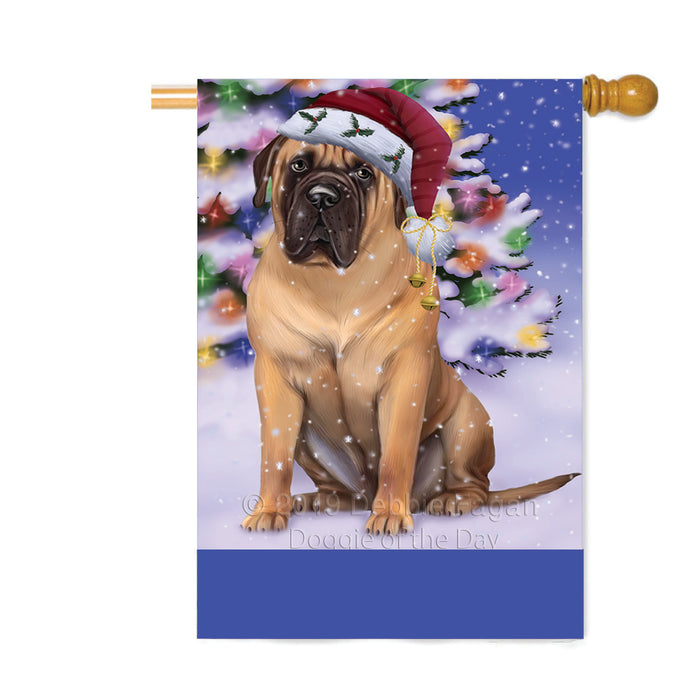 Personalized Winterland Wonderland Bullmastiff Dog In Christmas Holiday Scenic Background Custom House Flag FLG-DOTD-A61326