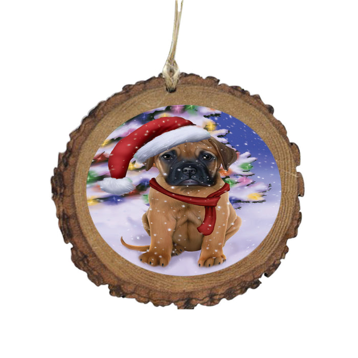 Winterland Wonderland Bullmastiff Dog In Christmas Holiday Scenic Background Wooden Christmas Ornament WOR49545
