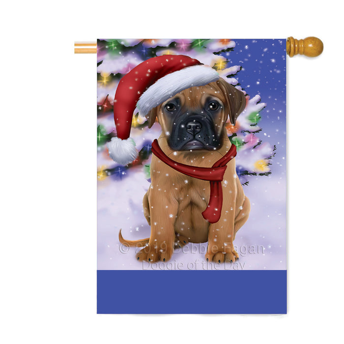 Personalized Winterland Wonderland Bullmastiff Dog In Christmas Holiday Scenic Background Custom House Flag FLG-DOTD-A61327