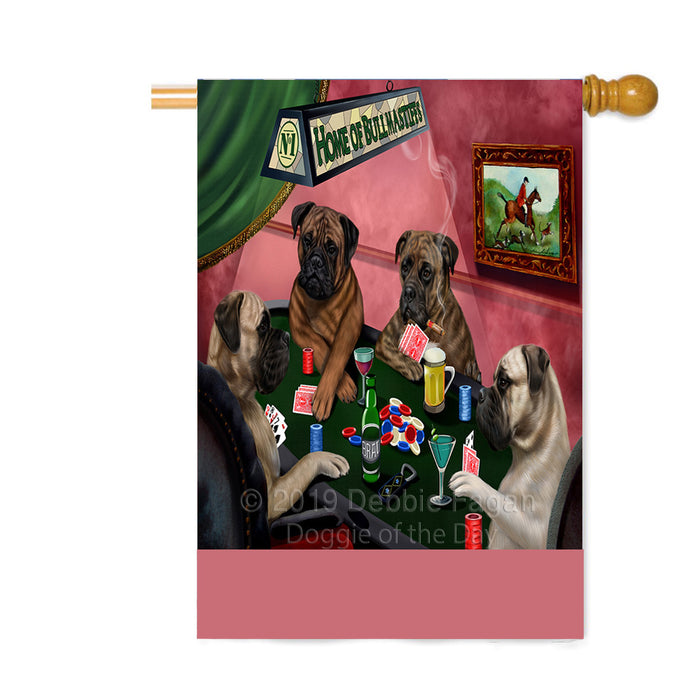 Personalized Home of Bullmastiff Dogs Four Dogs Playing Poker Custom House Flag FLG-DOTD-A60310