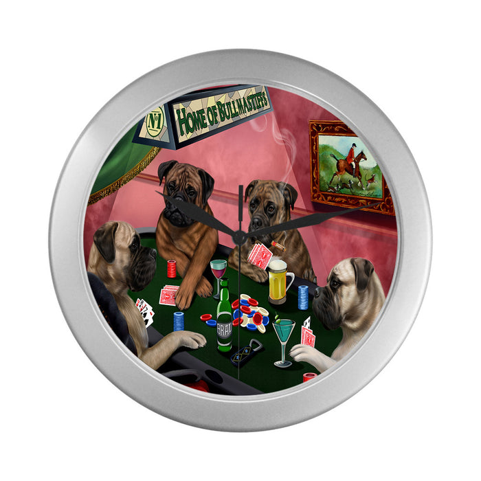 Home of Bullmastiff Dogs Playing Poker Silver Wall Clocks