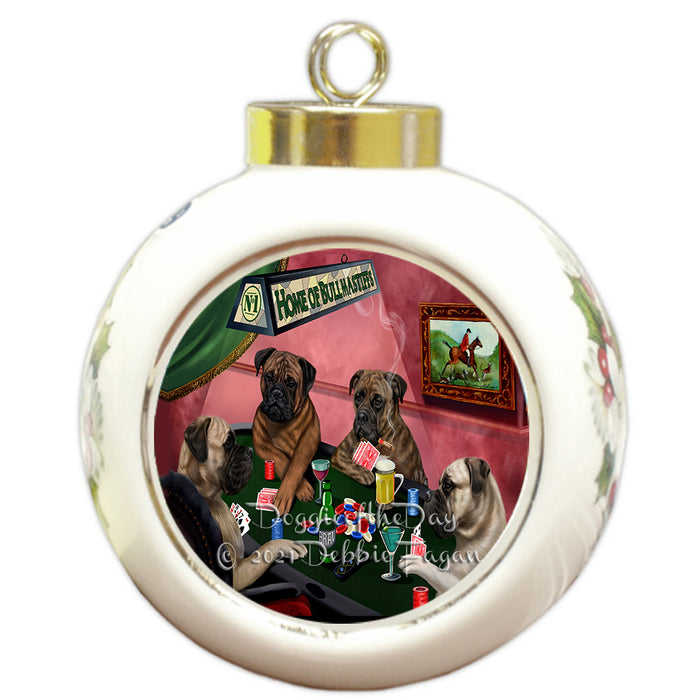 Home of Poker Playing Bullmastiff Dogs Round Ball Christmas Ornament Pet Decorative Hanging Ornaments for Christmas X-mas Tree Decorations - 3" Round Ceramic Ornament
