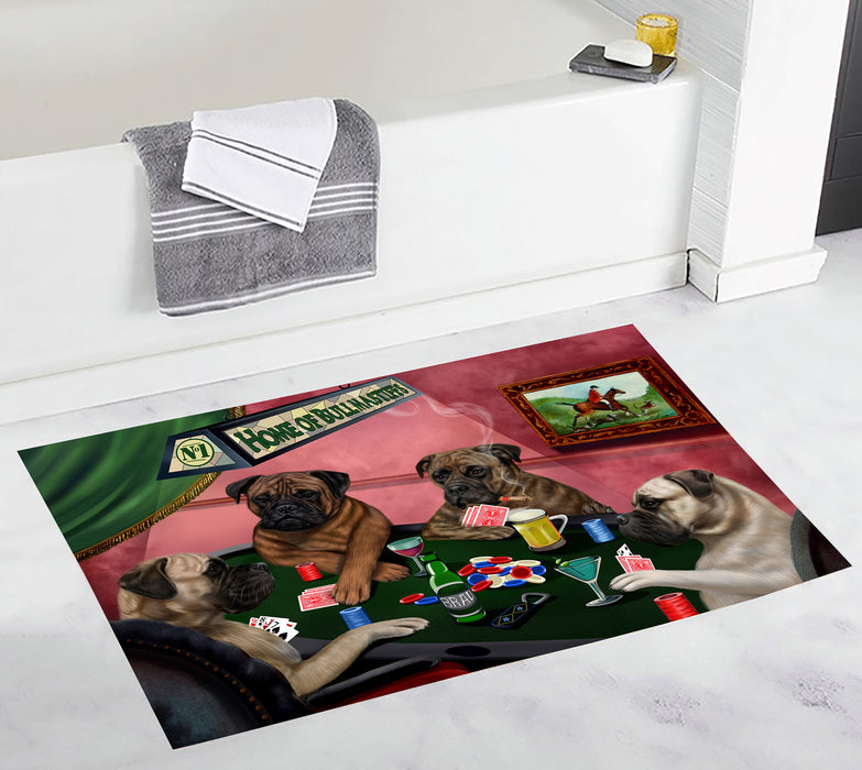 Home of  Bullmastiff Dogs Playing Poker Bath Mat