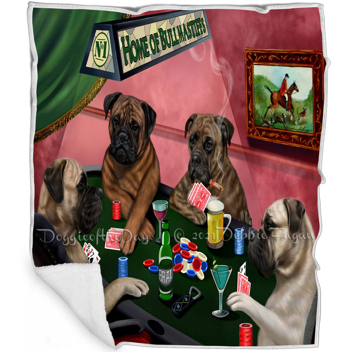 Home of Bullmastiff 4 Dogs Playing Poker Blanket