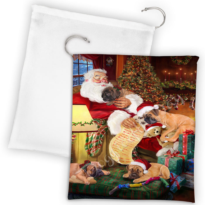 Santa Sleeping with Bullmastiff Dogs Drawstring Laundry or Gift Bag LGB48795