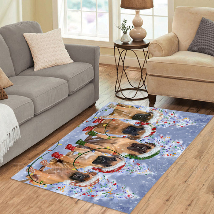 Christmas Lights and Bullmastiff Dogs Area Rug - Ultra Soft Cute Pet Printed Unique Style Floor Living Room Carpet Decorative Rug for Indoor Gift for Pet Lovers