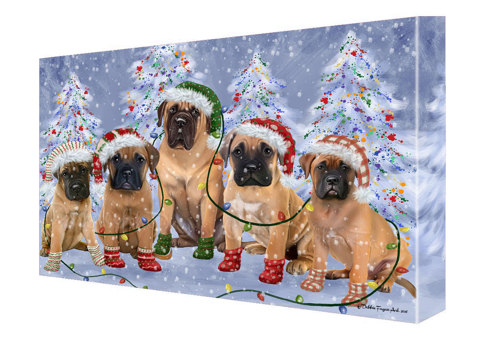 Christmas Lights and Bullmastiff Dogs Canvas Wall Art - Premium Quality Ready to Hang Room Decor Wall Art Canvas - Unique Animal Printed Digital Painting for Decoration