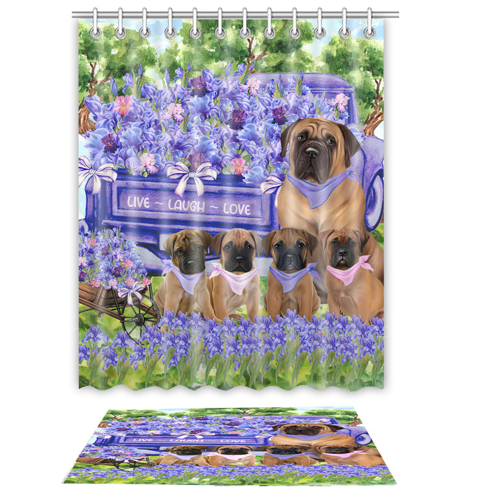 Bullmastiff Shower Curtain & Bath Mat Set, Custom, Explore a Variety of Designs, Personalized, Curtains with hooks and Rug Bathroom Decor, Halloween Gift for Dog Lovers