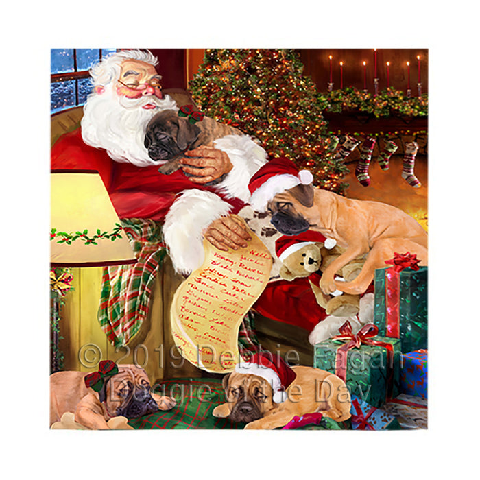 Santa Sleeping with Bullmastiff Dogs Square Towel 