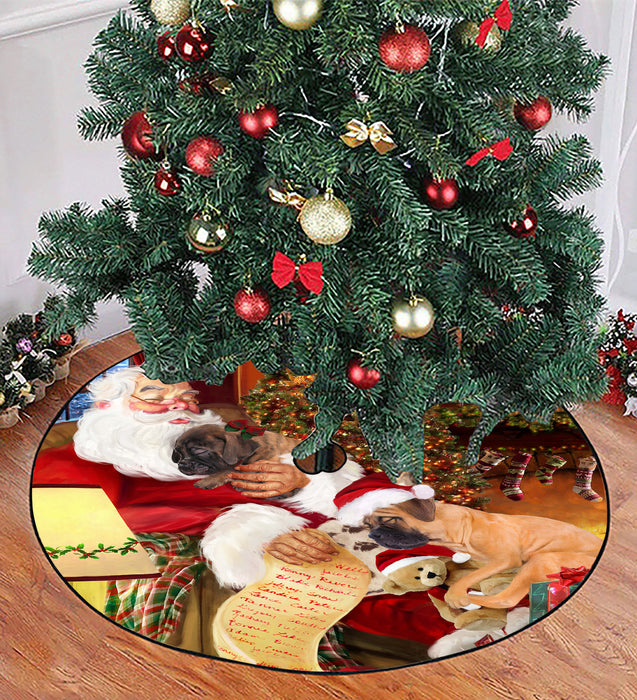 Santa Sleeping with Bullmastiff Dogs Christmas Tree Skirt