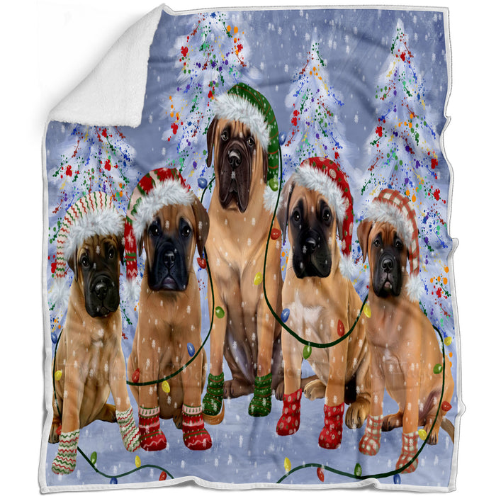 Christmas Lights and Bullmastiff Dogs Blanket - Lightweight Soft Cozy and Durable Bed Blanket - Animal Theme Fuzzy Blanket for Sofa Couch
