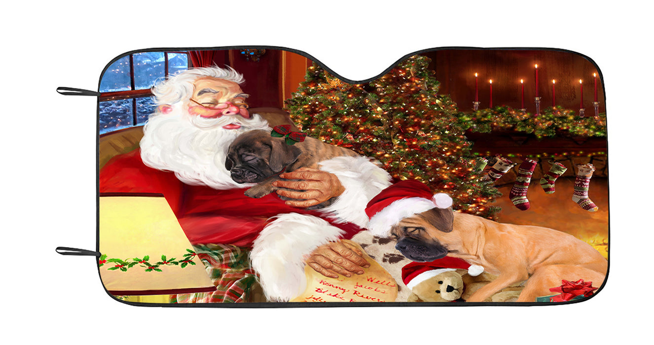 Santa Sleeping with Bullmastiff Dogs Car Sun Shade