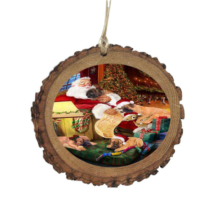 Bullmastiffs Dog and Puppies Sleeping with Santa Wooden Christmas Ornament WOR49265
