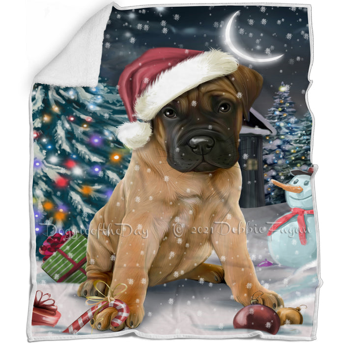 Have a Holly Jolly Christmas Bullmastiffs Dog in Holiday Background Blanket D142