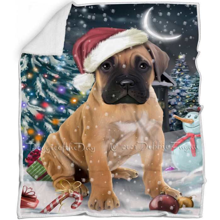 Have a Holly Jolly Christmas Bullmastiffs Dog in Holiday Background Blanket D143