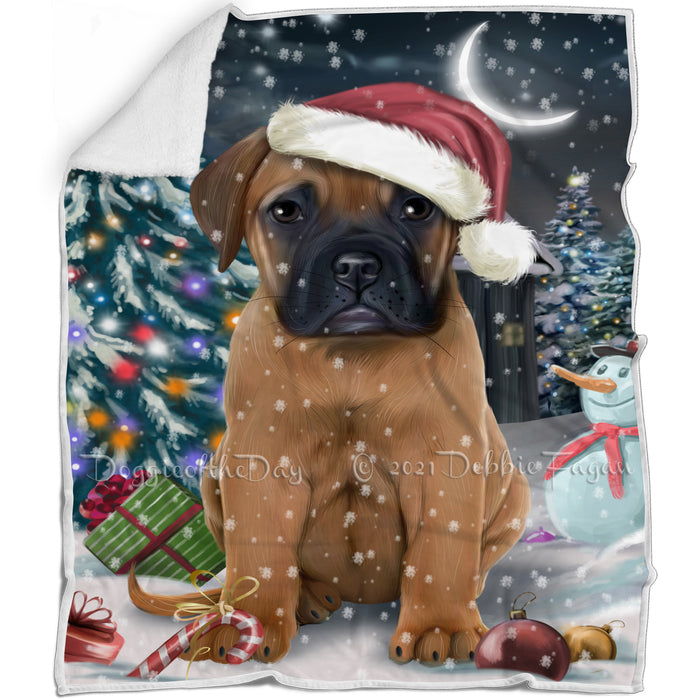 Have a Holly Jolly Christmas Bullmastiffs Dog in Holiday Background Blanket D145