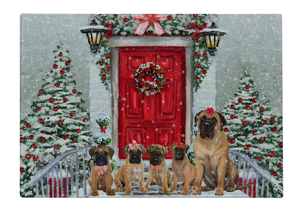 Christmas Holiday Welcome Bullmastiff Dogs Cutting Board - For Kitchen - Scratch & Stain Resistant - Designed To Stay In Place - Easy To Clean By Hand - Perfect for Chopping Meats, Vegetables