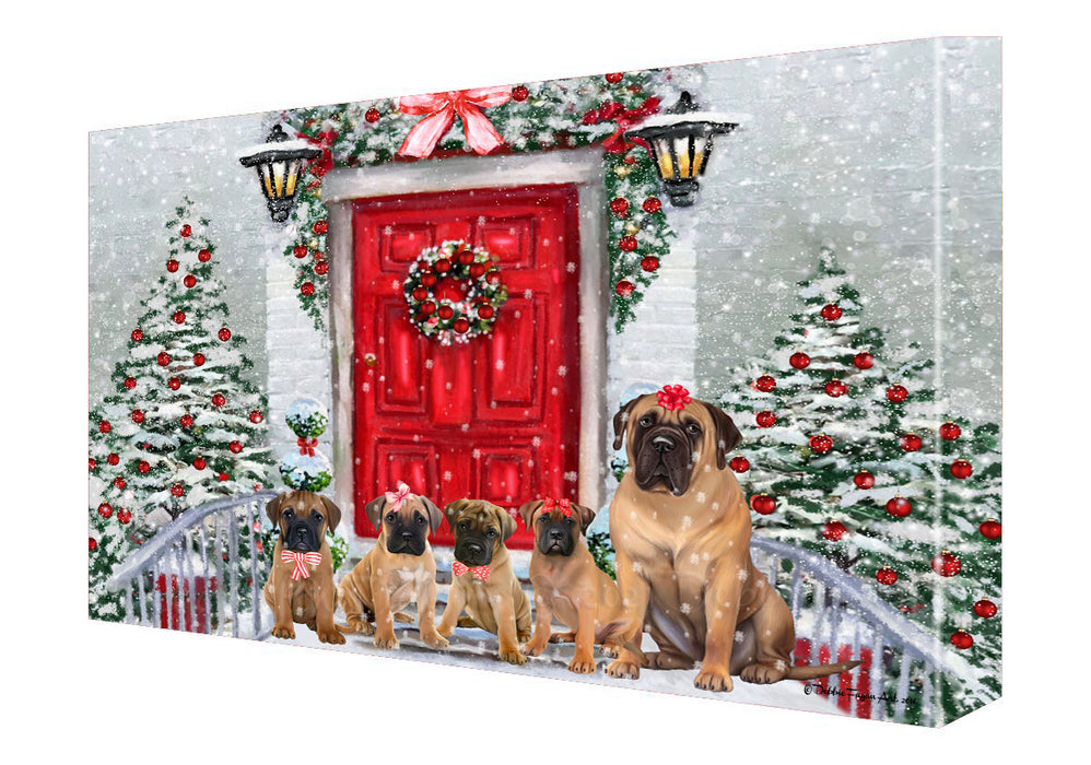 Christmas Holiday Welcome Bullmastiff Dogs Canvas Wall Art - Premium Quality Ready to Hang Room Decor Wall Art Canvas - Unique Animal Printed Digital Painting for Decoration